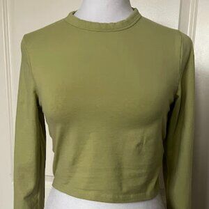 Cotton On Green Crop Crew Neck Long Sleeve Pullover Shirt Top Size Medium